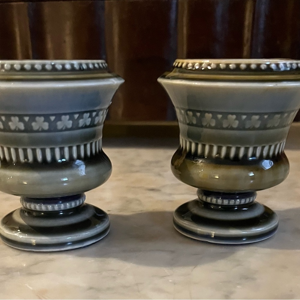 Pair Wade Ireland Vintage Shamrock Urn Shaped Vases, Egg Cups, Candle Holders